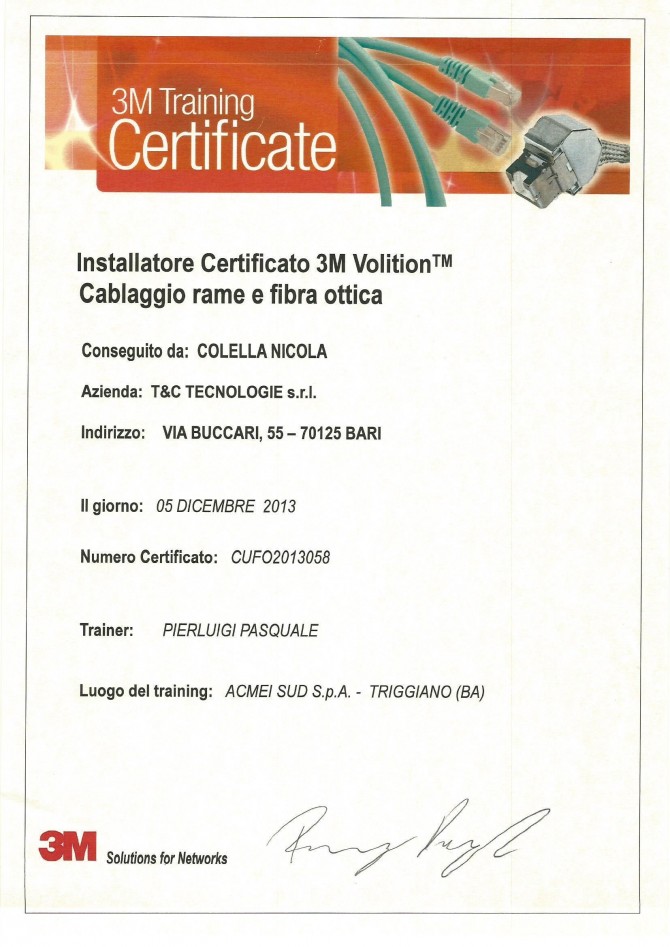 Certificazioni - T&C TECNOLOGIE SRL